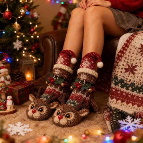 Christmas 3D Animal Socks for Adult Kids Cute Plush Fuzzy Novelty Xmas Gift - image 3