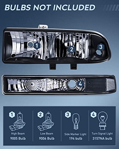 Nilight Headlight Assembly For 1998 1999 2000 2001 2002 2003 2004 2005 Chevy Blazer Headlights 1998-2004 Chevrolet S10 Pickup Replacement Headlamp Housing Bumper Lights, 2 Years Warranty #TOP1