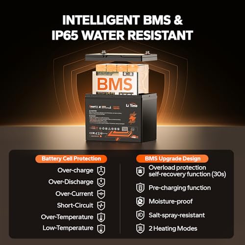 Image of LiTime 12V 100Ah LiFePO4 Self Heating Battery (Group 24), 12 Volt Bluetooth RV Lithium Batteries, Max.15000 Deep Cycles, 2 Heating Mode, Built-in 100A BMS for Camper, Trailer, Trolling Motors (4Pack)