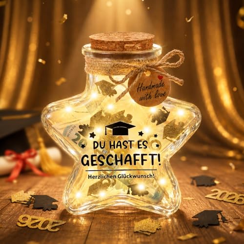 Giftota Originelles 2026 Bestandene Prüfung Geschenk - LED Flaschenlicht Sternform Geldgeschenk mit Konfetti - Glücksbringer Bachelor Abitur Mädchen Jungen - Schulabschluss Geschenkidee