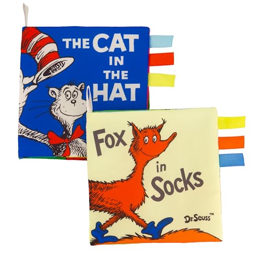 Infantino Dr. Seuss Soft Activity Books, The Cat in The Hat & Fox in Socks, Baby Cloth Books with Colorful Pages and Satin Tags, Sensory Toys for...