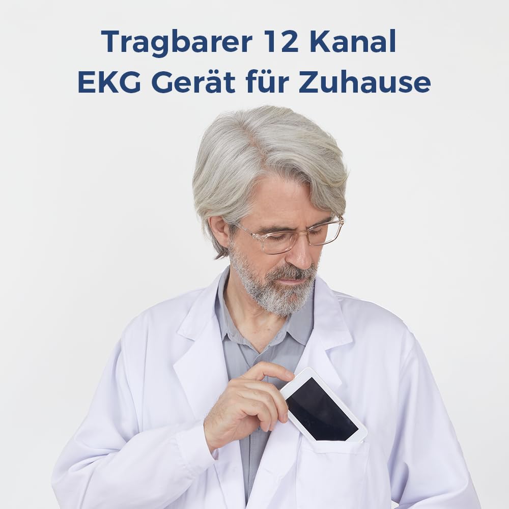 Wellue PG12 ECG professionale a 12 derivazioni, dispositivo ECG digitale con algoritmo di Glasgow, acquisizione e analisi dei dati ECG in tempo reale, trasferimento dati WIFI e stampa dei report