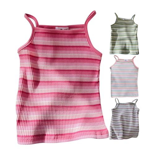 Girls Ribbed Tank Tops Camisole Sleeveless Shirt Tank Tops Kids Girls Spaghetti Strap Striped Dance Blouses Clothes