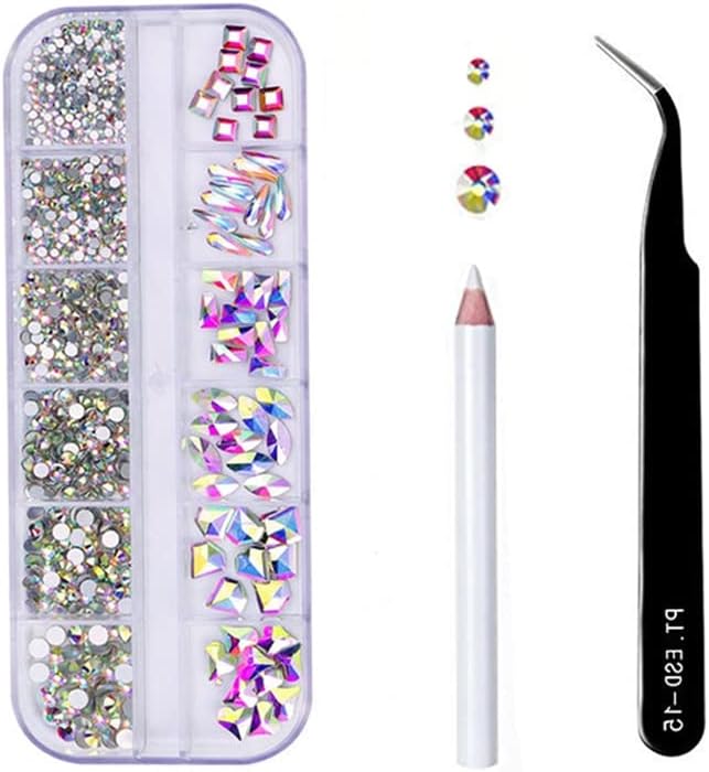 3Pcs/Set 3D Nail Art Rhinestones Multi Size Nail Decorations with Tweezers and Pen Mixed Size Crystal Gems DIY Nails