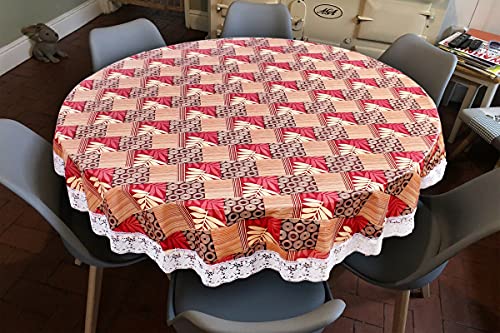 Image of The Furnishing Tree Round Shape 6 Seater Table Cover WxL 72x72 inches with White Border lace