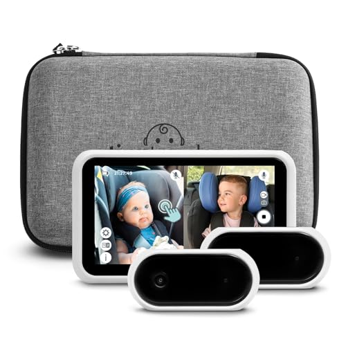 Image of Tiny Traveler Baby Car Monitor for 2 Kids, 5” Touch Screen, No WiFi, Home Travel Roadtrip – Rear-Facing Car Seat Monitor Night Vision Baby Reminder Alert - White