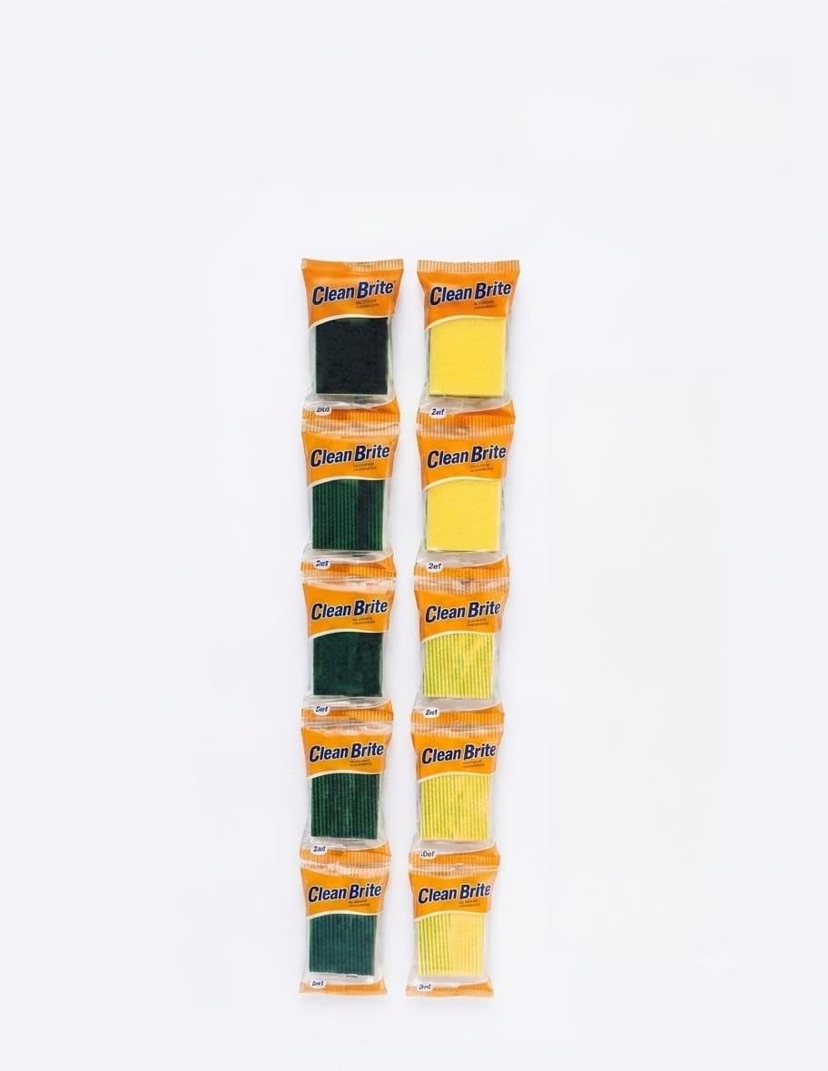 Clean Brite 2in1 Scrub Pad, Green Scouring and Yellow Foam, Pack of 6 | Dual-Sided Scrubber, Kitchen Cleaning, Individually Packed, 4x3 cm Size, Dish Washing-image-11