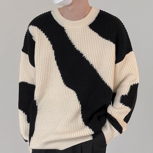 Men's Black and White Sweater Male Dual Color Casual Knit Pullover Men Soft Crewneck Fall Winter Cardigan2