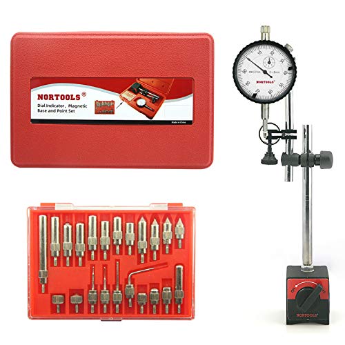 NORTOOLS Dial Indicator with Magnetic Base 0-10mm & Point Set Dial Test Indicator 0.01mm Precision Measuring Gauge Tools Kit Magnetic Dial Indicator Base Holder with Fine Adjustment