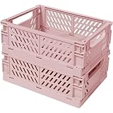 Small Pastel Plastic Storage Bins 2Pcs Foldable Pastel Crates Plastic Basket Colorful Storage...