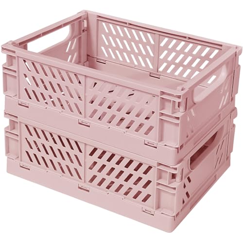 Small Pastel Plastic Storage Bins 2Pcs Foldable Pastel Crates Plastic Basket Colorful Storage...