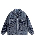 GINZOUS Men Paisley Bandana Print Denim Jacket Size S Blue