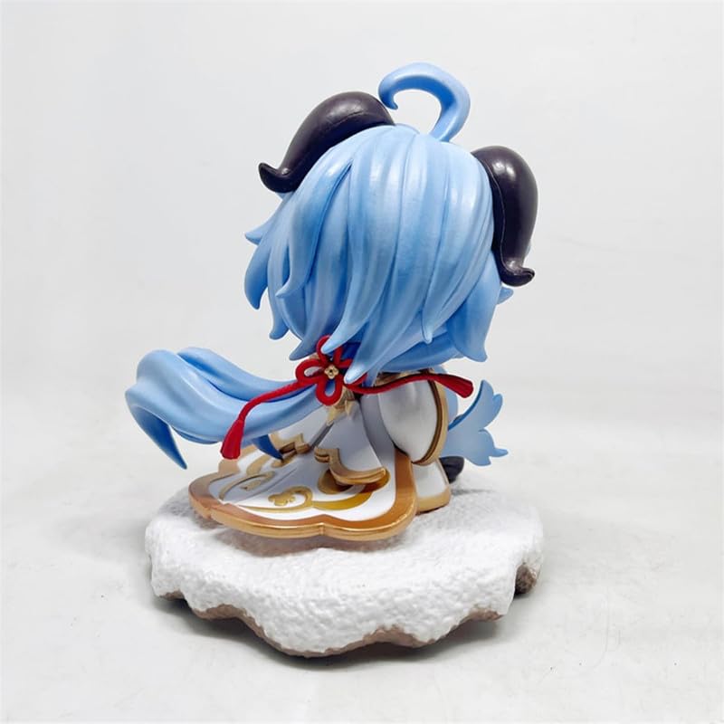 Figurki akcji anime Model Statue-Q wersja niebieskich włosów, czerwonych rogów i fioletowych oczu kobieca postać z gry, przytulanie białego, klęcząc na śnieżnej podstawie, waga 419 g