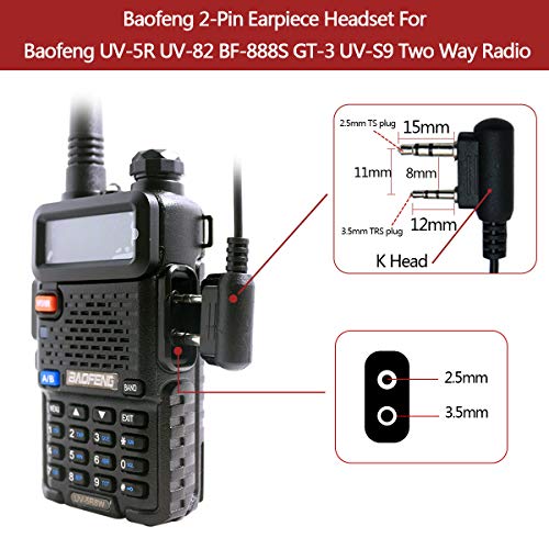 Image of BAOFENG Two Way Radio Earpiece Ham Radio K Port Headset | Walkie Talkie Headphone for UV-5R BF-F8HP PRO 5RM GM21 UV-5G Plus K5PLUS AR-152 UV-32 UV-17R BF-888S GM-15PRO UV-S9 Plus Etc (2Pack)