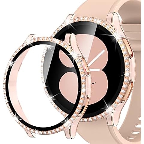 Kamita Diamond Case for Samsung Galaxy Watch 4 Screen Protector 40mm, Glitter Hard PC Cover Women Bling Case Crystal Rhinestone Overall Protective Cover Bumper Shell for Galaxy Watch4 (Pink-Rosegold) Cover