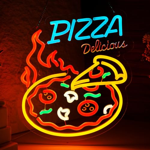 Image of Pizza Neon Sign for Wall Decor Smart plug timer compatible USB-Powered Restaurant Pizza Lovers Food Theme Party Art Decor(12.6x14.6 Inch)