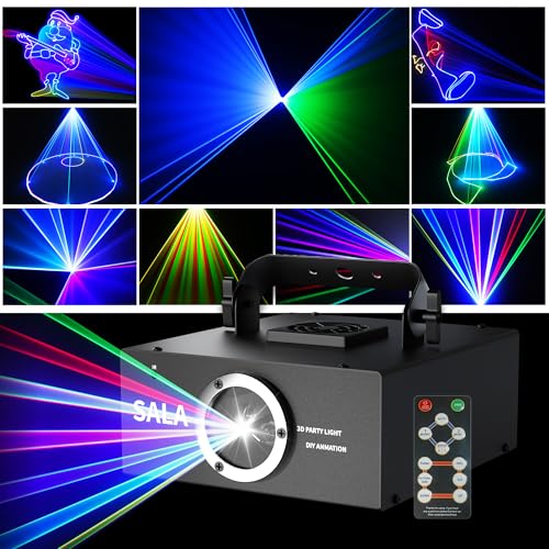 DJ Laser Light for Party, 3D Animation Loop, Full RGB Color, Sound Activated, Beam Effect, DMX...