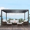 Goldshire 10'x 13' Patio Louvered Pergola Canopy Modern Aluminum Pergola with Adjustable Roof Rainproof Gazebo for Outdoor BBQ Deck Yard Lawn and Garden Deep Grey Hardtop Gazebo (10x13FT)
