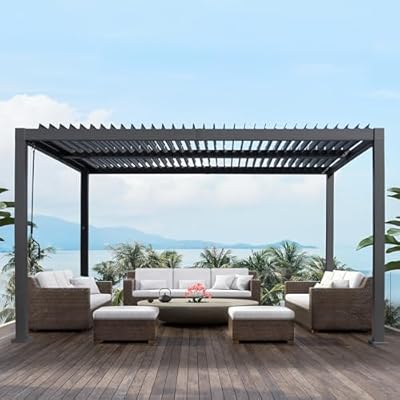 Goldshire 10'x 13' Patio Louvered Pergola Canopy Modern Aluminum Pergola with Adjustable Roof Rainproof Gazebo for Outdoor BBQ Deck Yard Lawn and Garden Deep Grey Hardtop Gazebo (10x13FT)