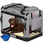 CADOCA® XXL Dog Crate - Fabric | Dog Cage Foldable Portable Indoor & Car Travel Pet Carrier for Pets | Lightweight with Mesh Windows | Puppy, Kitten, Dog, Cat Carrier Light Grey 90x60x66cm