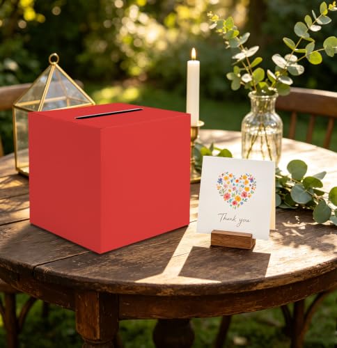 Image of SietDESEO Red Card Box with Slot Money Gift Card Box Holder for Party Wedding Reception Birthday Graduation Bridal Shower Baby Shower Diaper Raffle Box