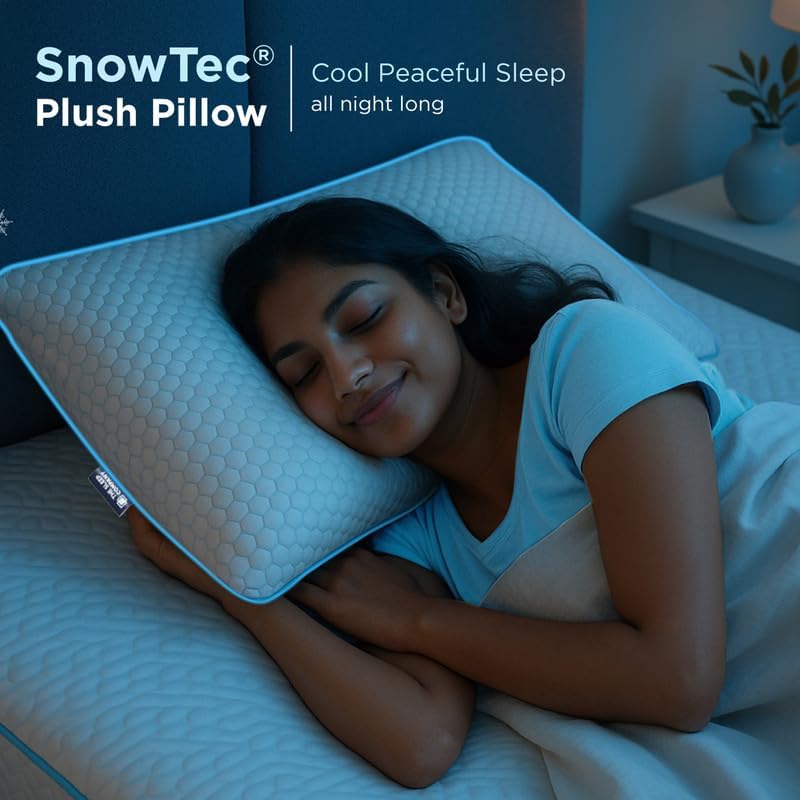 Image of The Sleep Company SnowTec Adjustable Plush Pillow | Cool Pillow for Hot Sleepers | Height & Firmness Adjustable Zipper | Microfiber Sleeping Pillow | Machine Washable Bed Pillow | White | Pack of 1