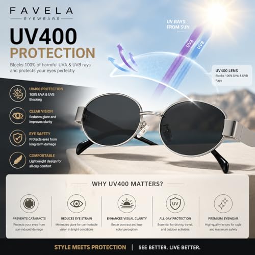 Image of FAVELA Retro Oval Sunglasses for Women & Men | Trendy Metal Sun Glasses Classic Shades | UV400 Protection Retro Oval Sunglasses Vintage Style.