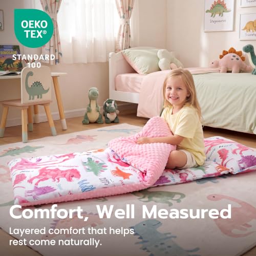 Image of JOIEDOMI Toddler Nap Mat with Removable Pillow and Minky Blanket 55''x30'' Kids Sleeping Bag for Boys and Girls Ages 3-6 Roll Up Soft Nap Mats for Preschool Kindergarten Daycare Sleepover