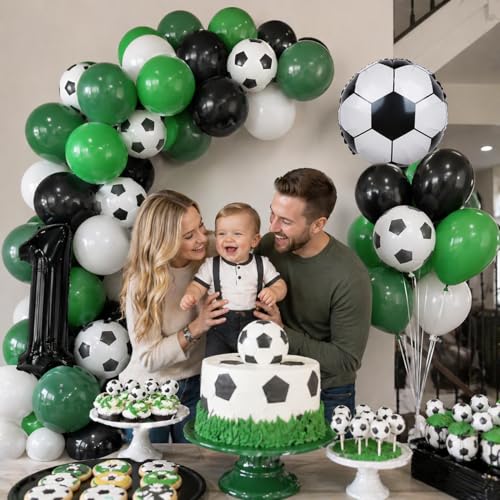 Image of Soccer Balloons, Green Black White Soccer Printed Latex Balloons with 18 Inch Soccer Ball Balloon for Boys Kids Men Football Sports Theme Birthday Baby Shower Party Decorations