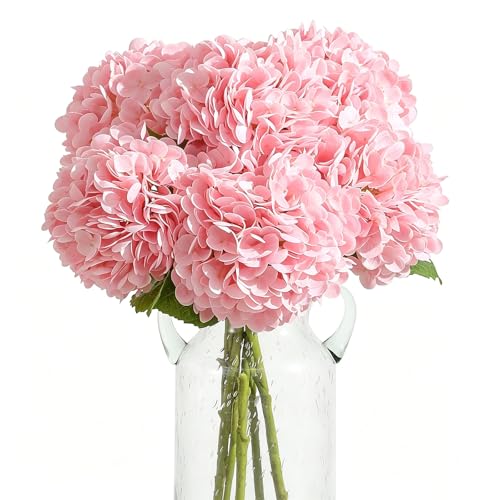3er Set Künstliche Hortensien Blumen, 66cm Große Latex Hortensie mit Echtes Touch, Lebensnahe Täuschend Echte Blume für Zuhause Hochzeit Brautstrauß Tischdekoration Wohnzimmer Garten Deko (Rosa)