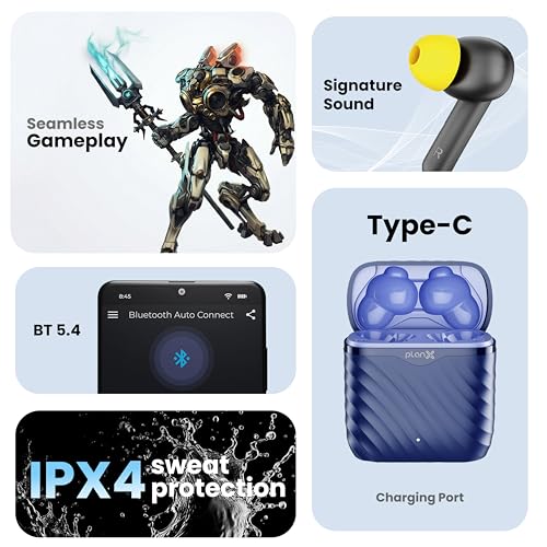 Image of PLANX AIRDEW 112 ENC Wireless Earbuds with ANC & ENC Noise Cancellation, Bluetooth 5.4, 50H Playtime, IPX4 Waterproof, LED Display, Low Latency Gaming, USB-C Charging