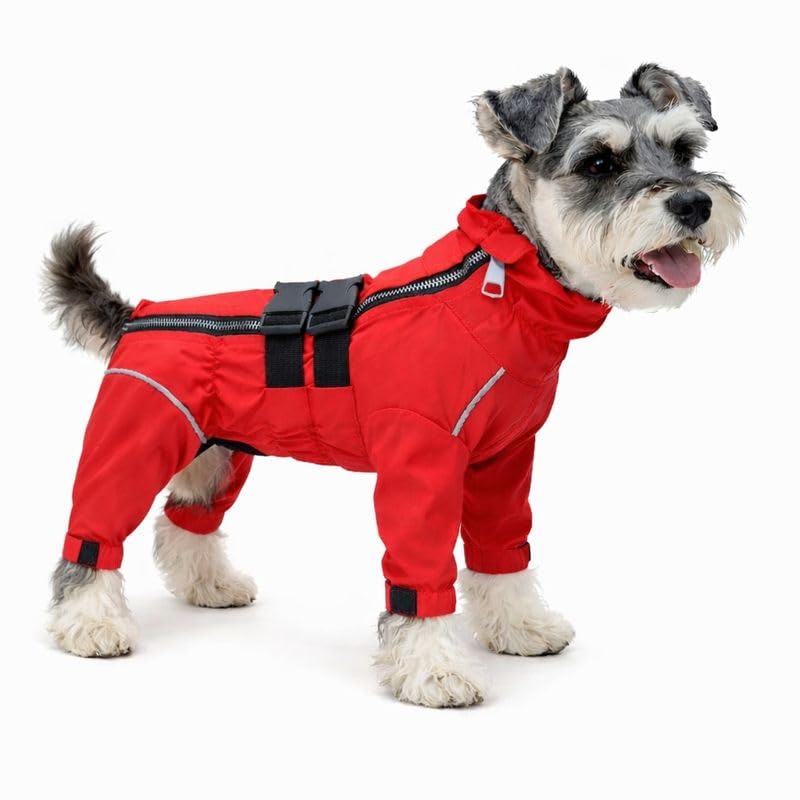 Dogs Waterproof Jacket, Lightweight Waterproof Jacket Reflective Safety Dog Raincoat Windproof Snow-Proof Dog Vest for Small Medium Large Dogs Red M