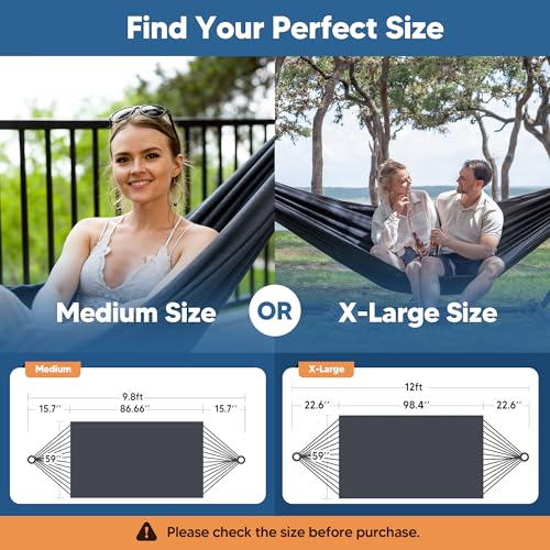 Image of SUNCREAT Hammocks Outdoor Camping Double Hammock, Extra Large 2 Person Hammock for Camping, Dark Gray