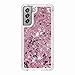 Custodia S21 FE 5G, Samsung Galaxy S21 FE Custodia Glitter Trasparente 3D Cuori Liquidi Galleggianti Silicone Cover Antiurto Cuscino Aria Bling Shiny Quicksand Bumper Case per Ragazze Donne Oro Rosa