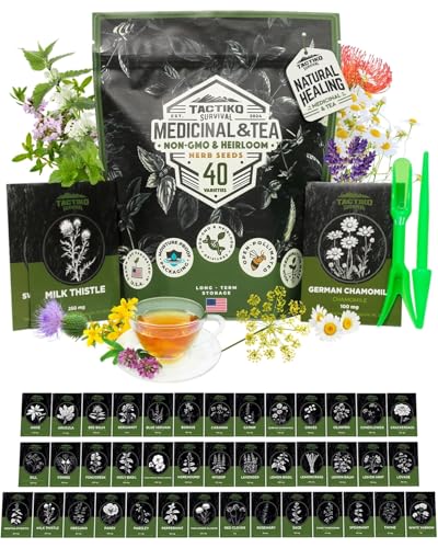 Tactiko Survival 40 Medicinal and Tea Herb Seeds Variety Pack, In...
