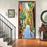 3D Door Sticker Colorful Old Street in The Cinque Terre Village of Vernazza Italy Removable Self Adhesive Art Sticker Wall Decals Wallpaper Peel and Stick Indoor Door Mural for Home Office Decor