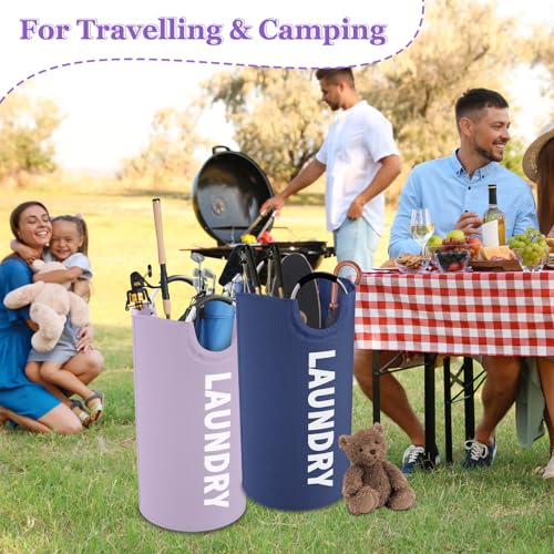 Image of Set of 2 Large Laundry Baskets for Adult, 95L Collapsible Laundry Baskets with Aluminum Handles, Portable Dirty Clothes Hampers for Bedroom, Travel, Purple + Navy Blue