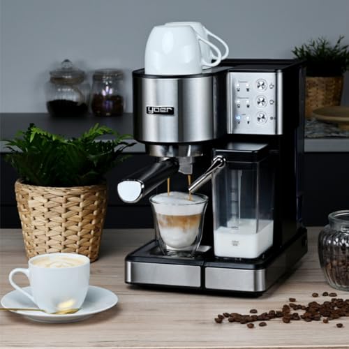 YOER EMF01S Lattimo - Black Espresso Machine - Portafilter Machine - Barista Professional Coffee Machine 1350 W - Fully Automatic with 20 Bar Pressure - 1.8 L Water Tank - Drip Grid on Stainless Steel - Image 4