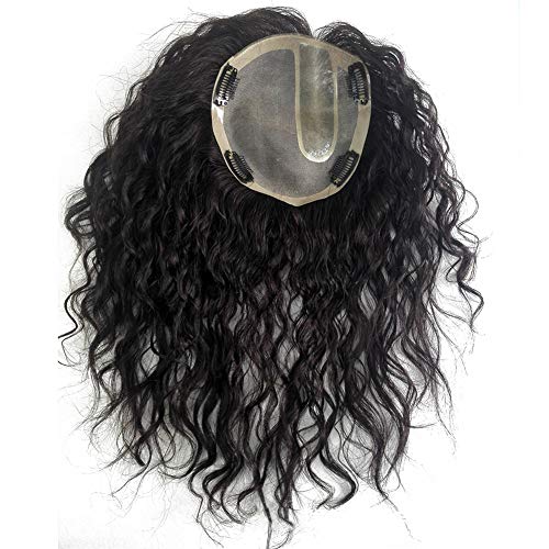 Postiche cheveux humains bouclés contre la calvitie raie gauche 14x16