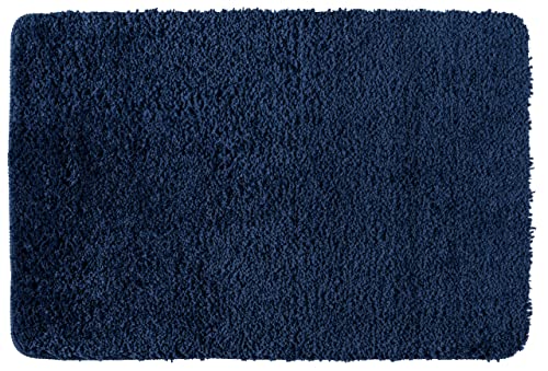 WENKO Badteppich Belize Marine Blue, 60 x 90 cm - Badematte, sicher, flauschig, fusselfrei,...
