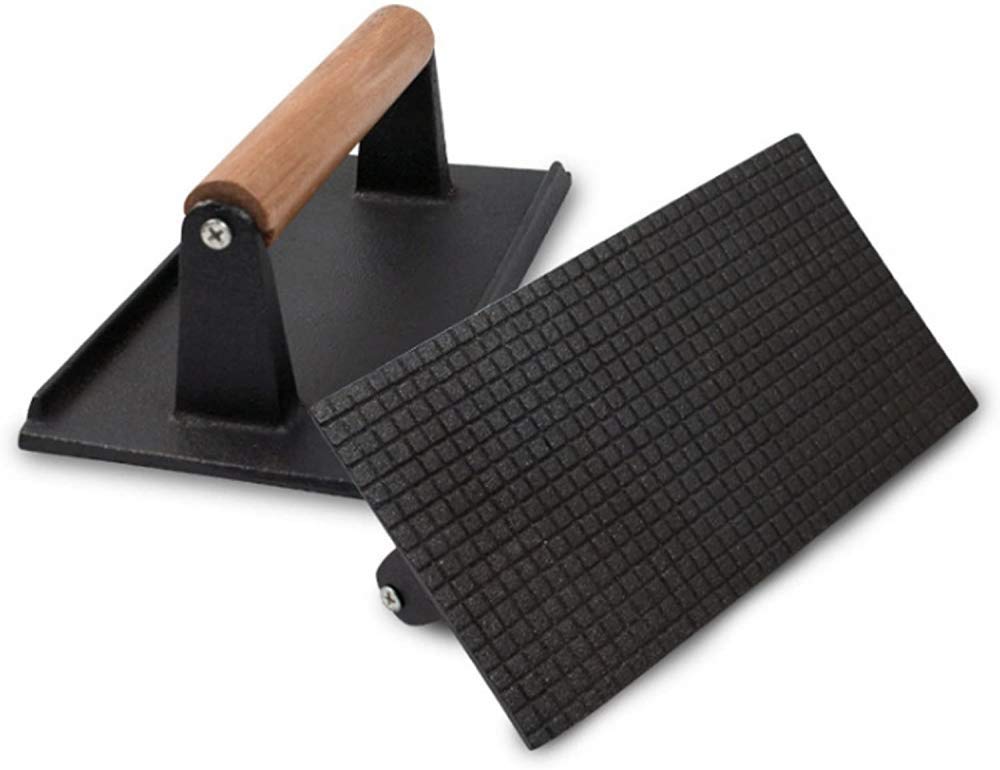 Gusseisen rechteckige Speck-Fleischpresse Grill BBQ Hamburger Steak Gewicht Fleischpresse für Heimküche Schwarz