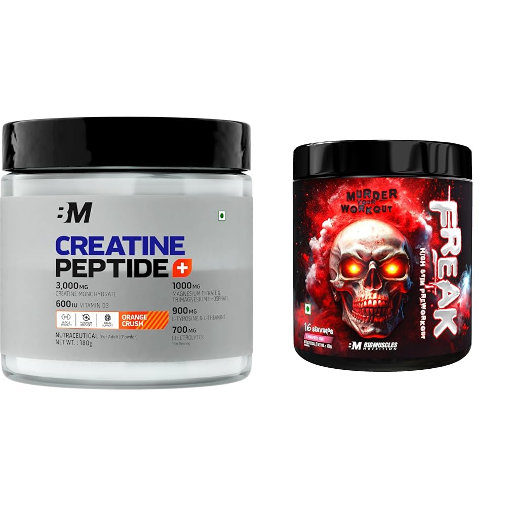Bigmuscles Nutrition Creatine + Peptides [180g, Orange Crush] | Creatine Powder with Superior Grad | Bigmuscles Nutrition Freak (16 Servings, Strawberry Kiwi) | 100g-image-27