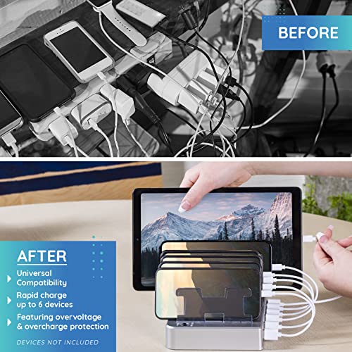 Hercules Tuff Charging Station For Multiple Devices - 6 Ports, Ios & Micro Usb Compatible W/Cell Phones, Smart Phones, Tablets, & Other Electronics - White Elephant Gifts, Stocking Stuffers - Silver #TOP1