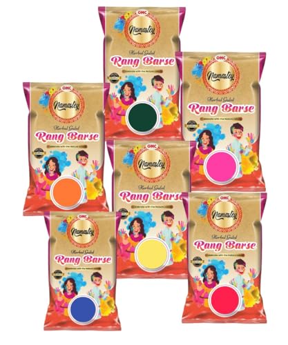 Namastey 12 Holi Color Powder Packets - 200g Each - 6 Colors - Spring Green, Blossom Pink, Peach Orange, Marigold Yellow, Carnation Blue, Rose Red - for Toss, Rangoli, Fun Run, War, Party & Festival