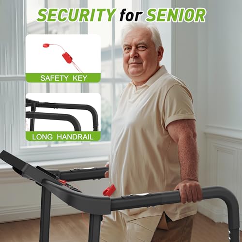 Image of FYC Walking Treadmill for Seniors with Extended Handrails & Deck, Composite Shock-Absorbing Treadmill for Seniors, Optional APP Control, 300 LBS Capacity