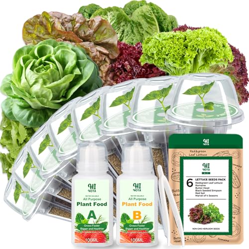 Lettuce Seed Pods for All Hydroponics Growing System, 8 Pods with 600+ Seeds of Romaine/Butter Head/Red&Green Leaf/Black Seeded Simpson/Red Sail and Marvel of 4 Seasons