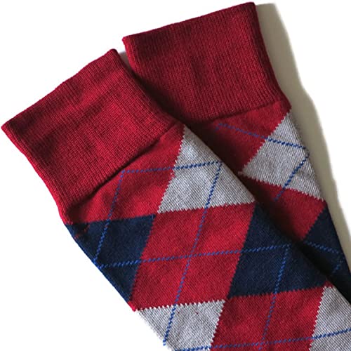 vangobeauty Argyle Men's Cotton Blend Midcaft Dress Socks Red Wine Grey Navy Blue Size 8-144