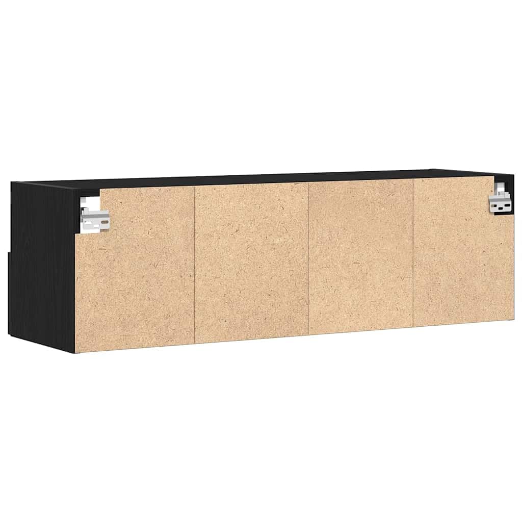 Porta TV da Parete Sospeso 2 Pz Rovere Nero Legno Ingegnerizzato | Credenza sospesa salvaspazio per il soggiorno con ante a cerniera e ripiani interni per decoder e accessori.