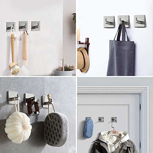 4-Pack Adhesive Hooks for Hanging, Heavy Duty Wall Hooks for Coats, Towel - Stainless Steel - Self Adhesive Utility Hooks Wall Mount for Bathroom Shower Home Door Kitchen, Brushed Nickel - Thumbnail 7