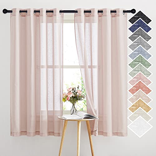 NICETOWN Linen Blend Semi Sheer Curtains 63" L for Nursery, Decorative Grommet Flax Texture Semitransparent Casual Window Treatment Privacy Protect for Flat/Apartment, 52" W, 2 PCs, Dusty Blush